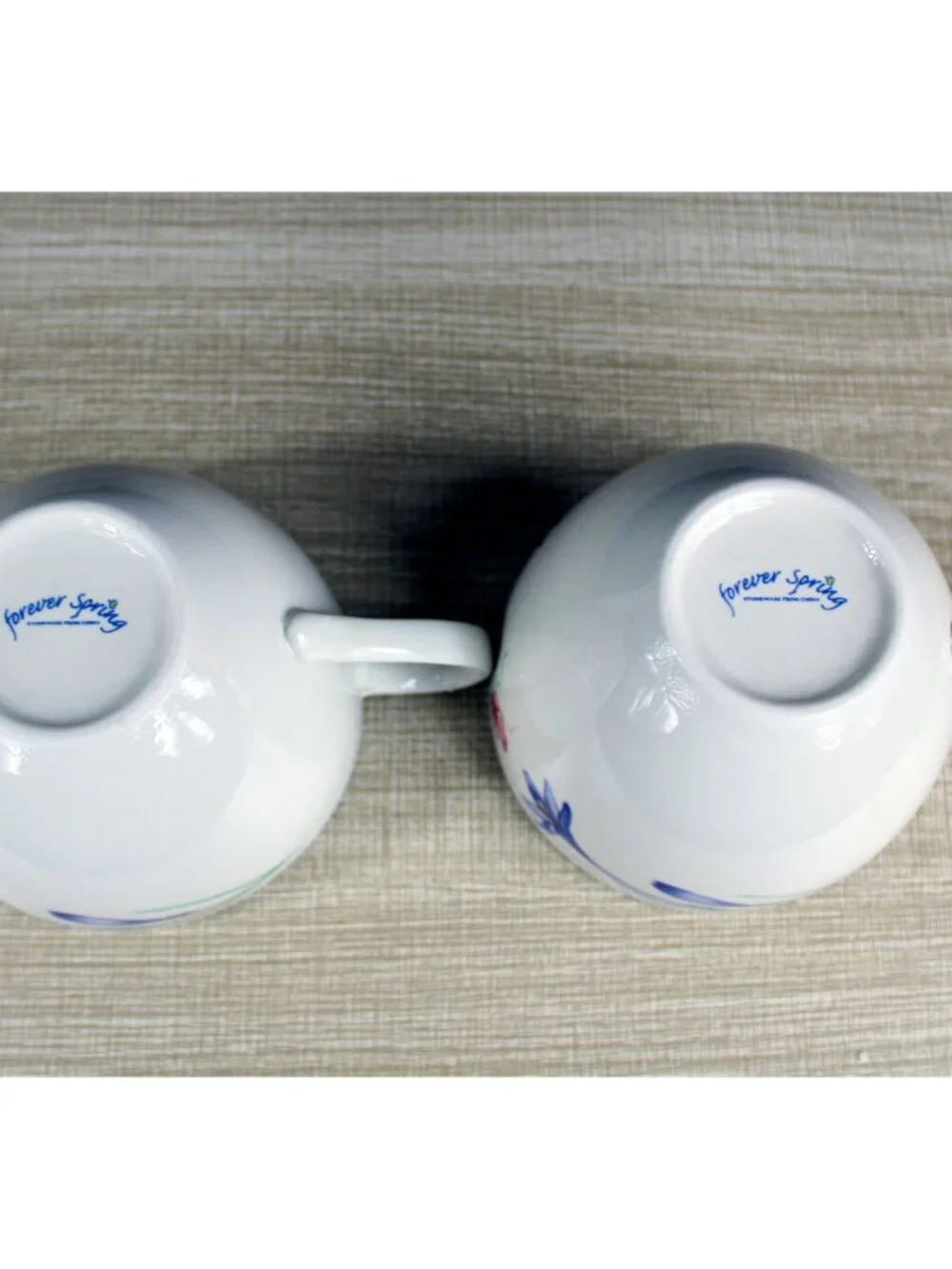 Vtg Forever Spring Stoneware 16 oz Jumbo Mug Coffee Tea Set of 2 Cottagecore 80s